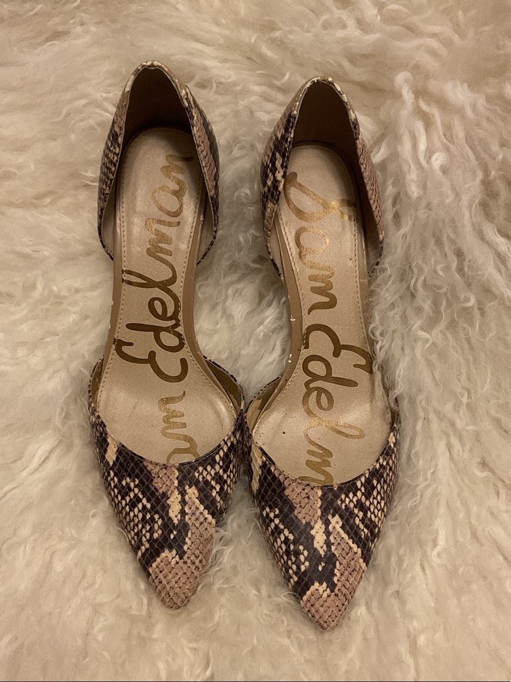 Sam Edelman Two-Tone Snakeskin D'Orsay Pumps in Taupe and Black